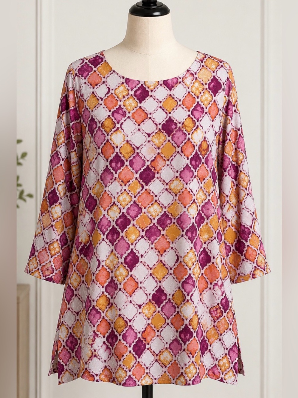 JM Collection Printed Jacquard 3/4-Sleeve Top